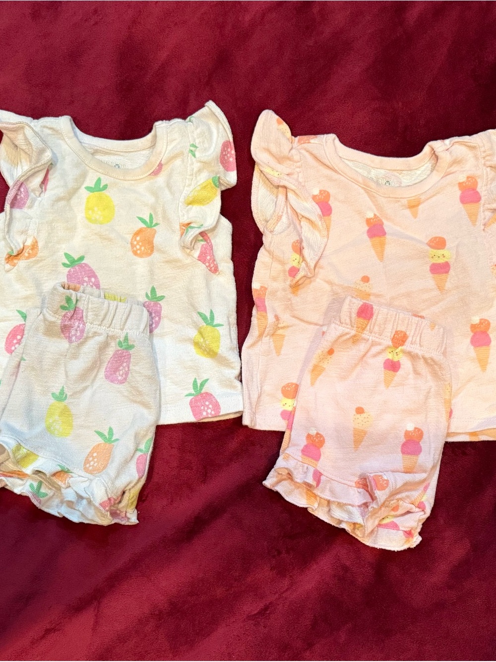 Kids Pineapple & Ice Cream Short Pajama Sets - Pink and Cream